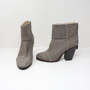 Rag & Bone Newbury Nubuck Suede Leather Stacked High Heel Ankle Booties Shoes